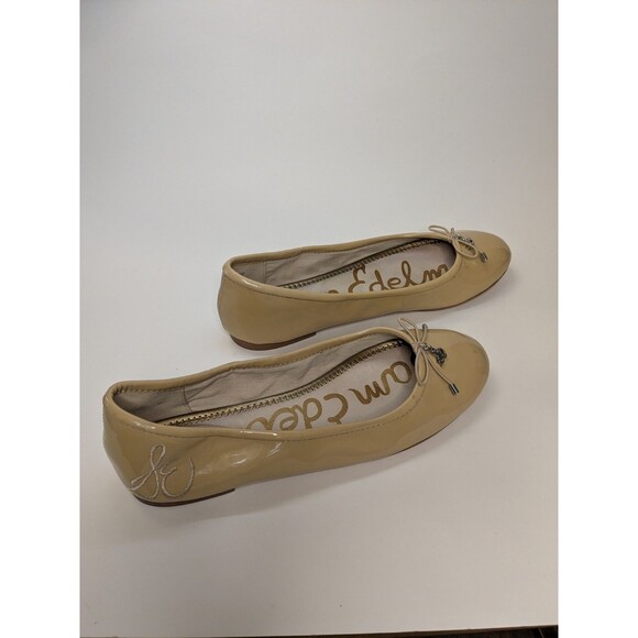 Sam Edelman Felicia Shoes Bow Ballet Flat Luxe Nude Beige Patent Leather Sz 7.5 - Picture 4 of 6